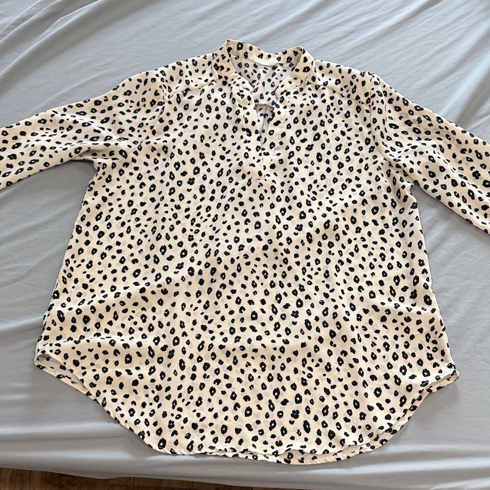 Lush Cream Leopard Print Blouse - Black Spot Pattern